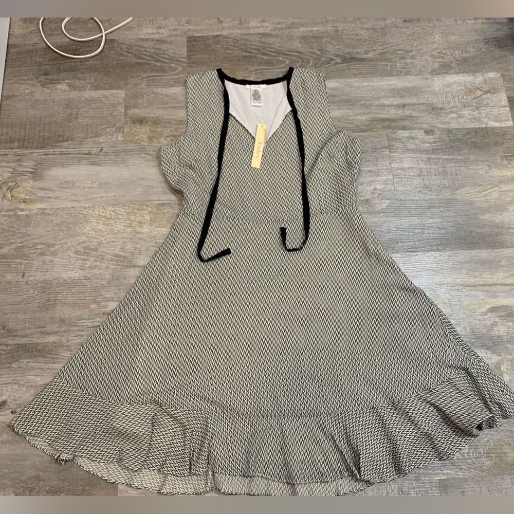 NWT Esley 59977D fit & flair neck tie sleeveless dress  black and white - Picture 10 of 13